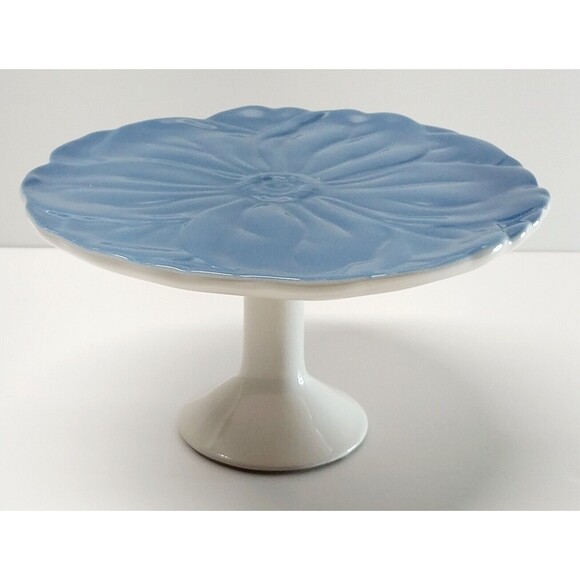 VTG Blue White Flower Pedestal Dish NOT DWS/MWS 7" Boho Spring Summer Serveware - Picture 1 of 13